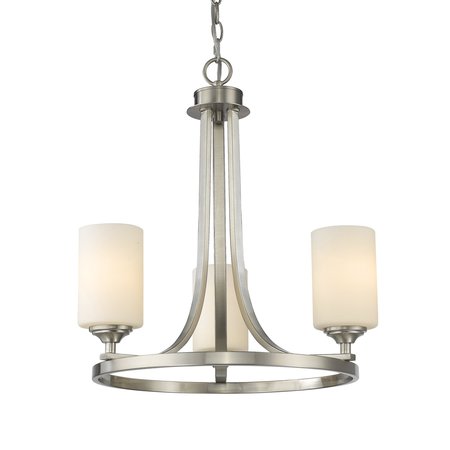 Z-LITE Bordeaux 3 Light Chandelier, Brushed Nickel & Matte Opal 435-3BN